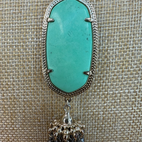 Kendra Scott Rayne Pendant Green and Gold Necklace with Tassel, Long - Picture 6 of 14
